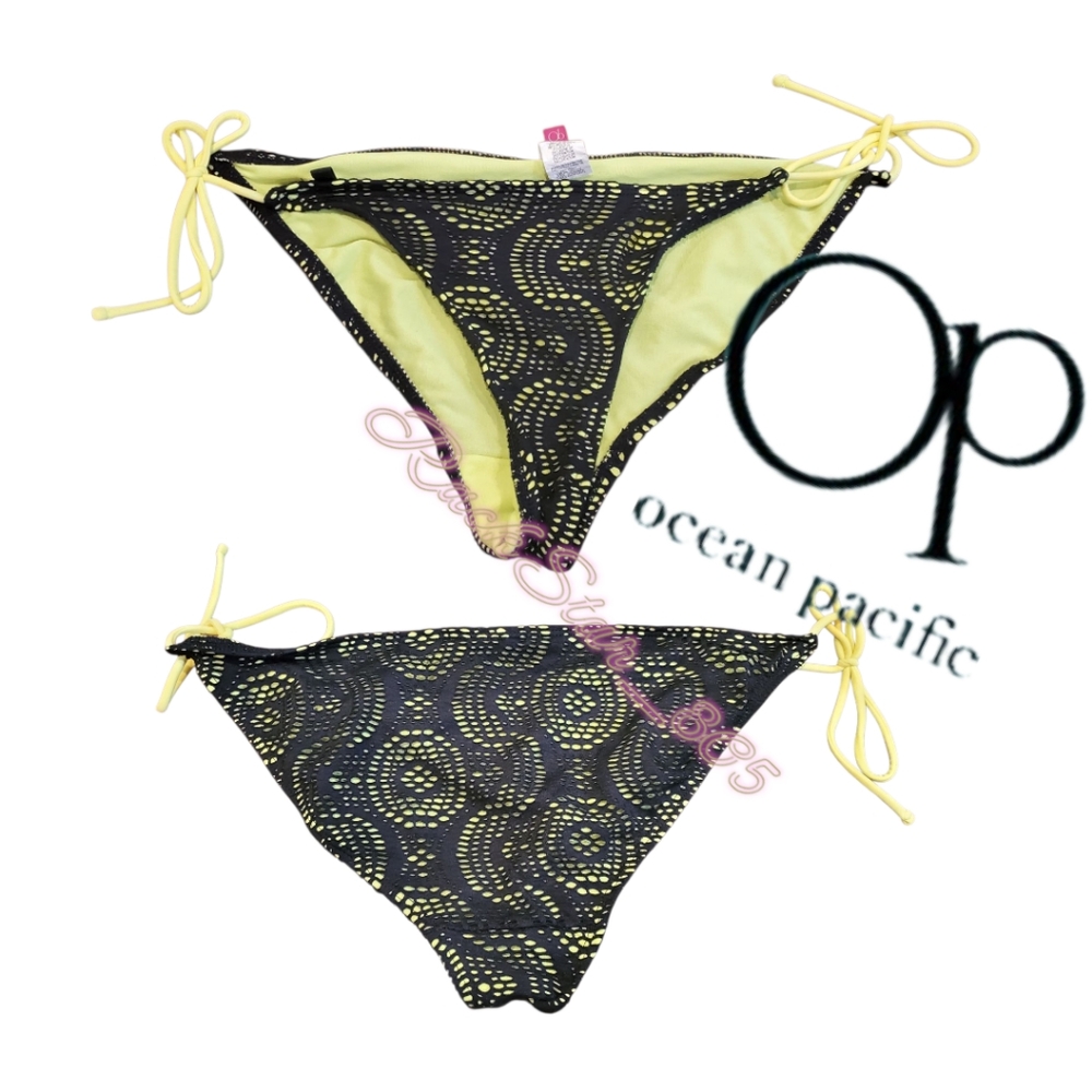 Ocean Pacific Black and Yellow Bikini Bottoms LARGE